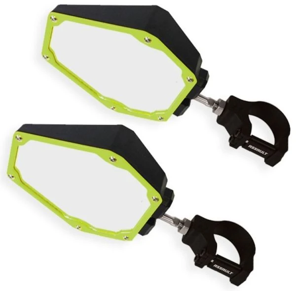 Assault Industries Assault Black/Fluorescent Yellow Bomber Plastic Mirrors + 1.5" Clamps 1 Assault Industries Assault Black/Fluorescent Yellow Bomber Plastic Mirrors + 1.5" Clamps