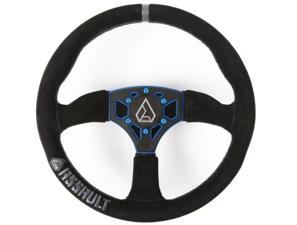 Assault Industries 350R Suede Steering Wheel Grey Stitch - W/Blue Plate 1 Assault Industries 350R Suede Steering Wheel Grey Stitch - W/Blue Plate