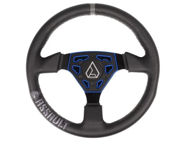 Assault Industries Navigator Steering Wheel Grey Stitch W/Blue Plate 1 Assault Industries Navigator Steering Wheel Grey Stitch W/Blue Plate