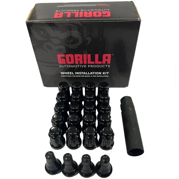 Gorilla Automotive Products Gorilla 12mm X 1.5" 5 Lug Kit & Valve Stems - Black 1 Gorilla Automotive Products Gorilla 12mm X 1.5" 5 Lug Kit & Valve Stems - Black